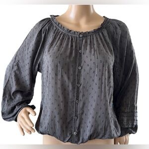 Lucky Brand Gray Chiffon Swiss Dot Peasant Blouse Simi Sheer | NWT
